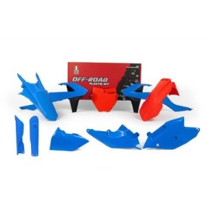 Kit plastiche Racetech KTM SX/SXF 16-18 azzurro-arancione con parasteli R-KITKTM-CL0-518
