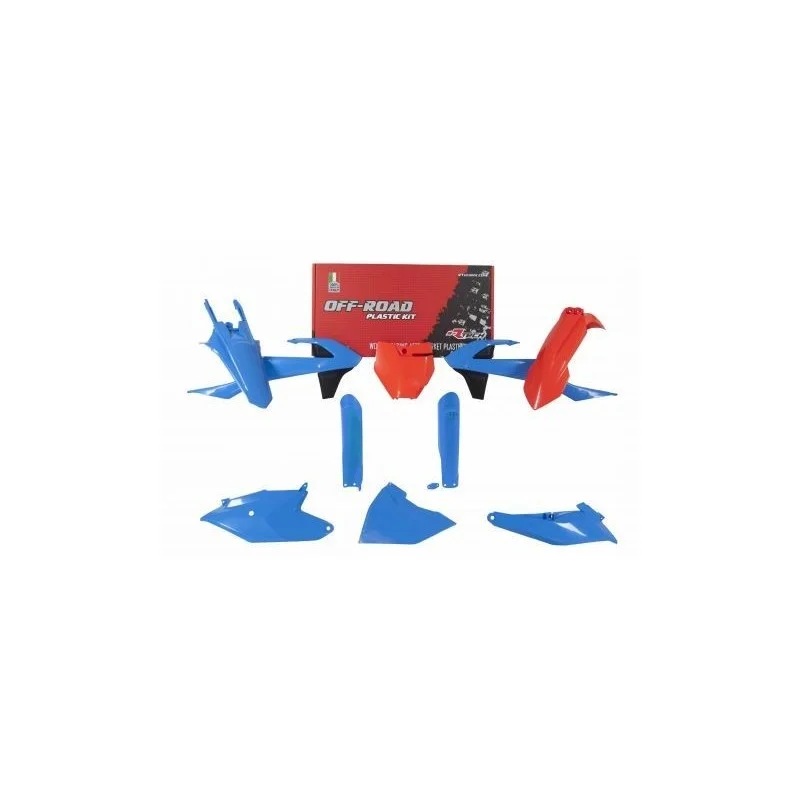 Kit plastiche Racetech KTM SX 85 18- azzurro-arancione con parasteli R-KITKTM-CL0-185