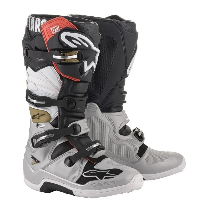 Boots Alpinestars Tech 7 Black - Silver - White - Gold 2012014-1829 Alpinestars Bottes cross