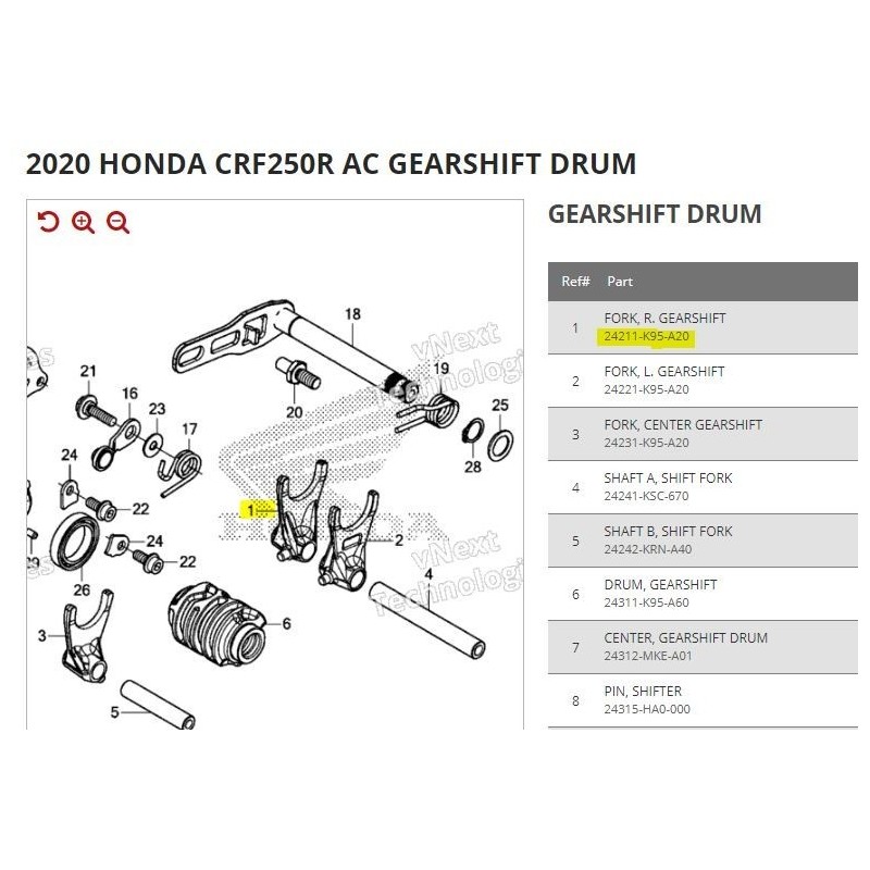 Shift fork Honda CRF 24211-K95-A20
