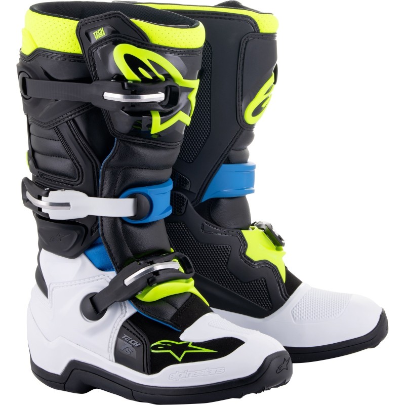 Motocross Stiefel Tech 7s schwarz/weiss/blaue/Fluo Gelb