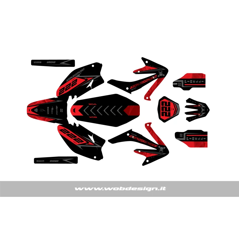 Graphic kit HM-Vent 50 2 stroke-125 4 stroke "Grenzgaenger Red" With Chrome Details