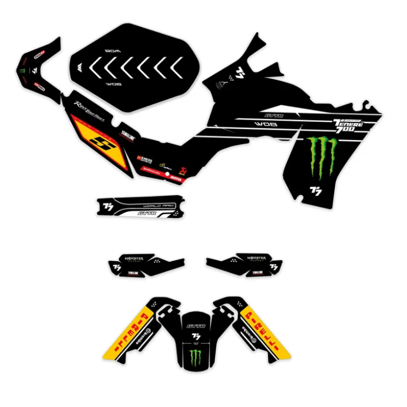 Kit grafiche “Replica Black” Yamaha Ténéré 700 - World Raid - Rtech restyling revolution T7 GRAFTENEREPBLA
