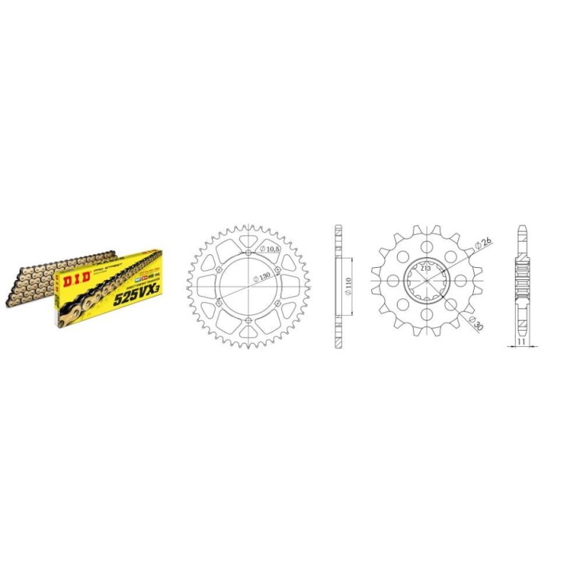 Ketten-Kronen-Ritzel-Übertragungskit "S-AC 16-45-110 DID525VX (G&B) R" Yamaha MT-09 2013-2020 | XSR
