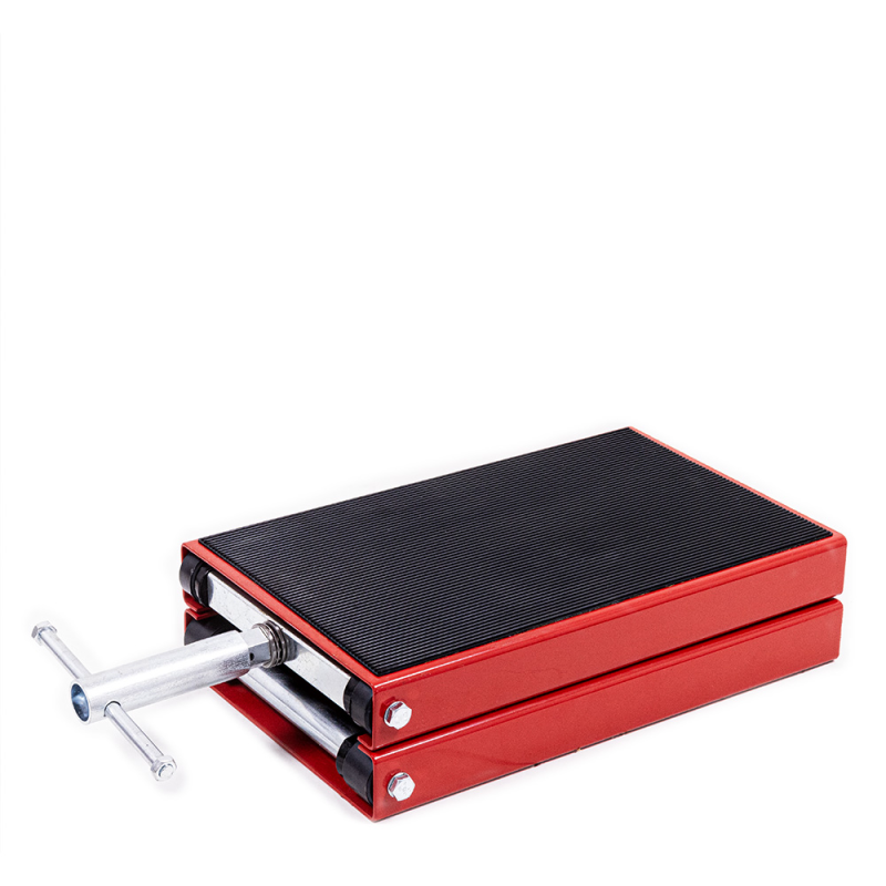 Adjustable Height Motorcycle Lift in Red and Black Steel