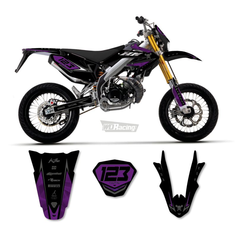 Graphic kit HM-Vent 50 2 stroke-125 4 stroke "Grenzgaenger Violet" With Chrome Details