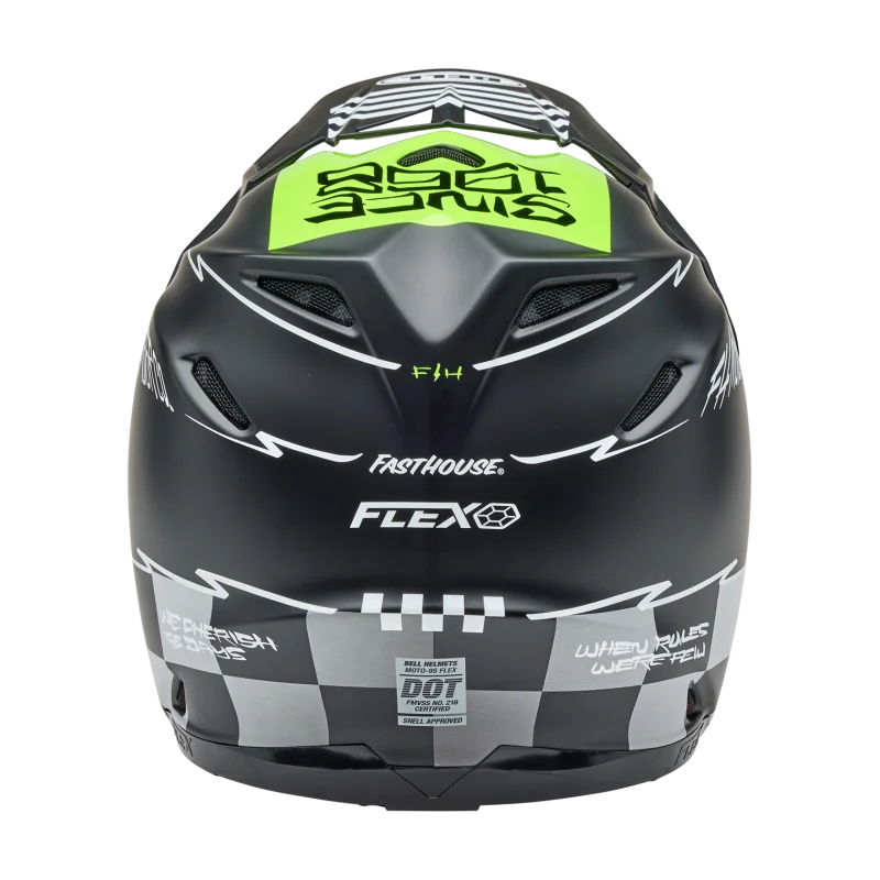 Casque BELL Moto-9S FLEX Fasthouse SMOKEBOMB semi-brillant Noir/Jaune fluo