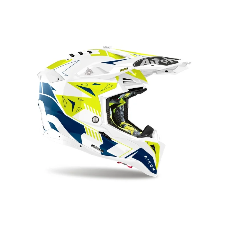 Casque Cross Airoh Aviator 3 Spin bleu jaune fluo