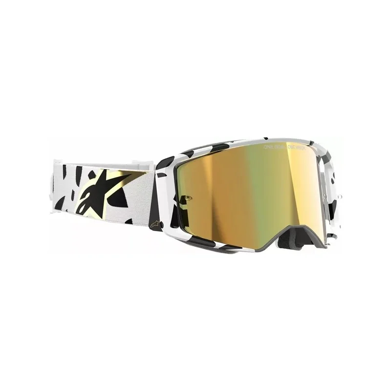 Maschera Motocross Alpinestars Supertech Corp Absolute Vision Bianco| Lente Oro a specchio