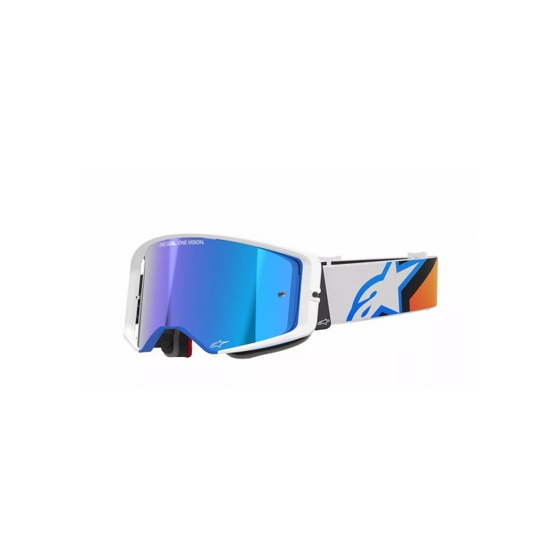 Maschera Motocross Alpinestars Supertech Corp Absolute Vision Blu/Arancio|Lente Blu a specchio