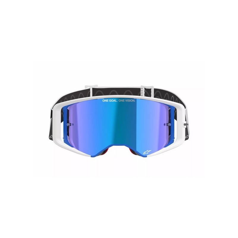 Maschera Motocross Alpinestars Supertech Corp Absolute Vision Blu/Arancio|Lente Blu a specchio
