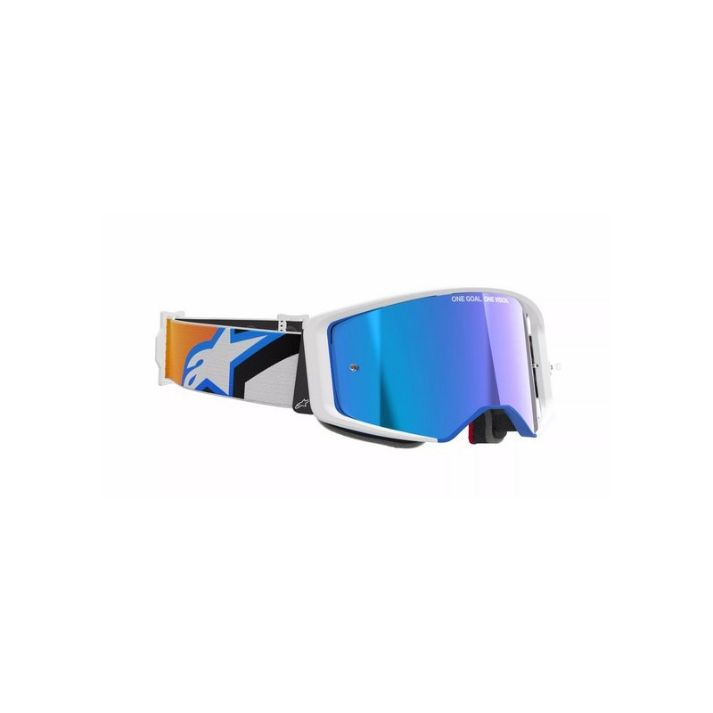 Maschera Motocross Alpinestars Supertech Corp Absolute Vision Blu/Arancio|Lente Blu a specchio