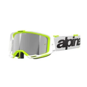 Alpinestars Vision 8 Wordmark Weiß/Fluo Gelb MX-Brille | Grau Verspiegelten Gläsern