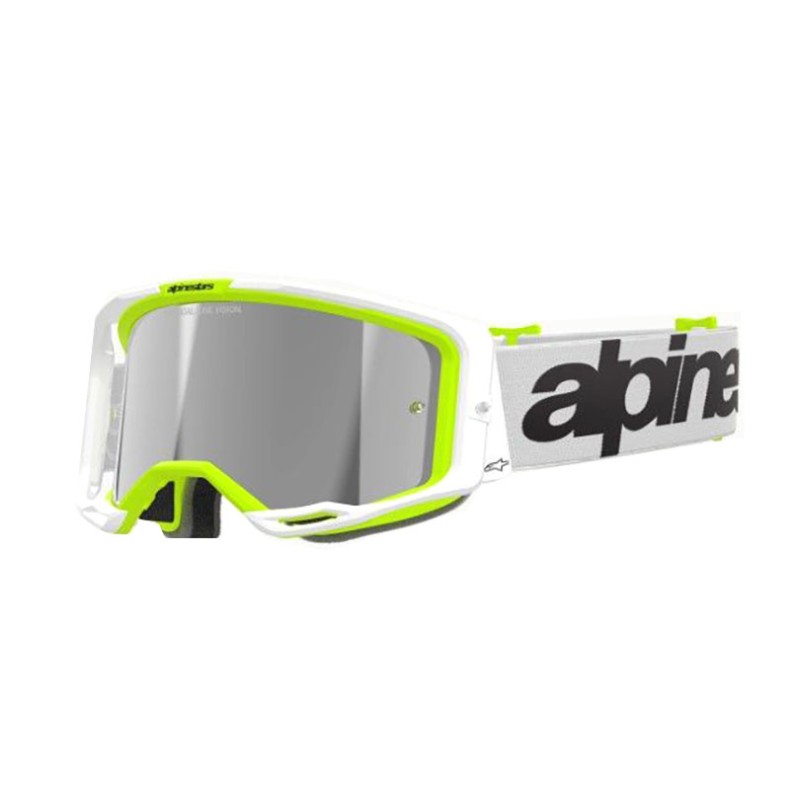 Masque Alpinestars Vision 8 Wordmark Blanc/Jaune Fluo|Gris Ècran Miroir