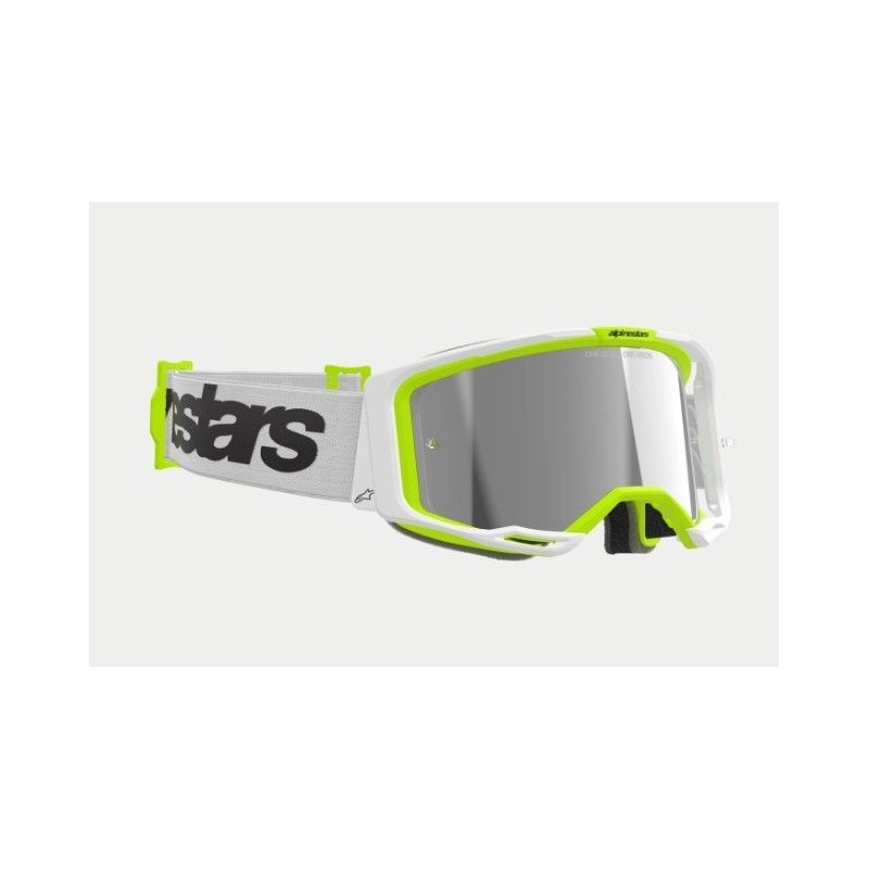 Alpinestars Vision 8 Wordmark Weiß/Fluo Gelb MX-Brille | Grau Verspiegelten Gläsern