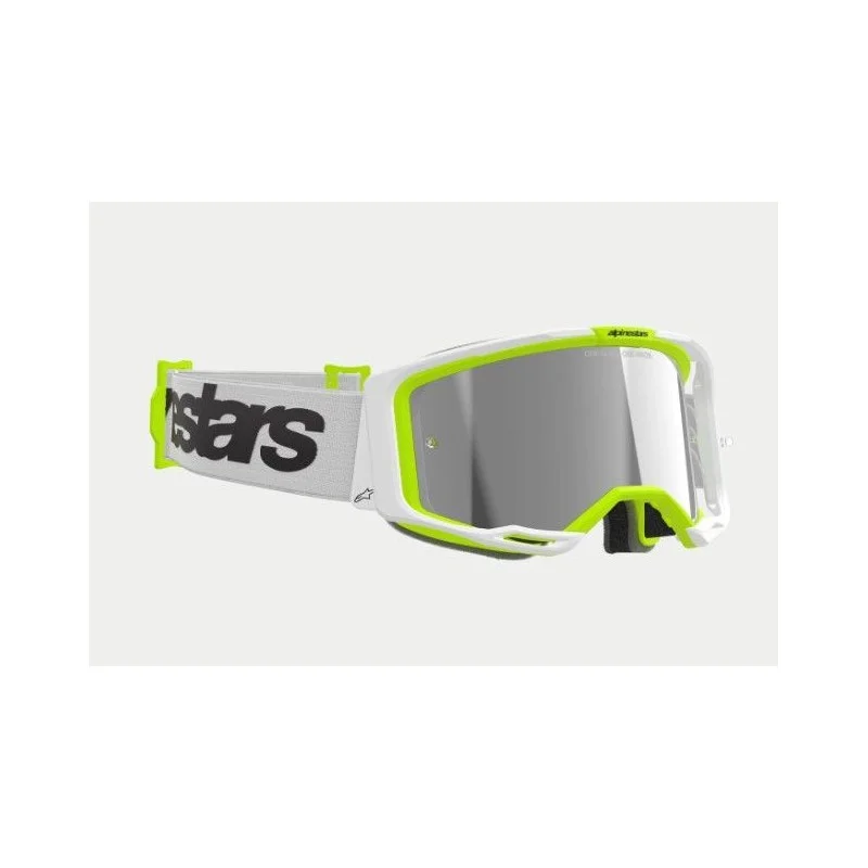 Masque Alpinestars Vision 8 Wordmark Blanc/Jaune Fluo|Gris Ècran Miroir