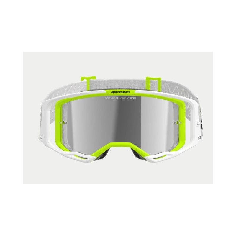 Masque Alpinestars Vision 8 Wordmark Blanc/Jaune Fluo|Gris Ècran Miroir
