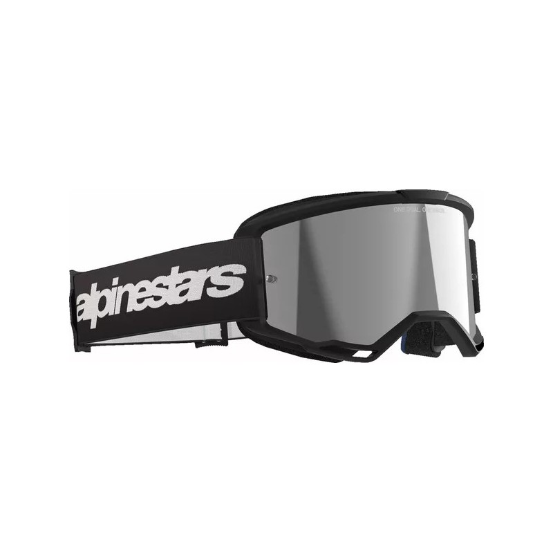Maschera Mx Alpinestars Vision 3 Wordmark Nero | Lente Silver a Specchio