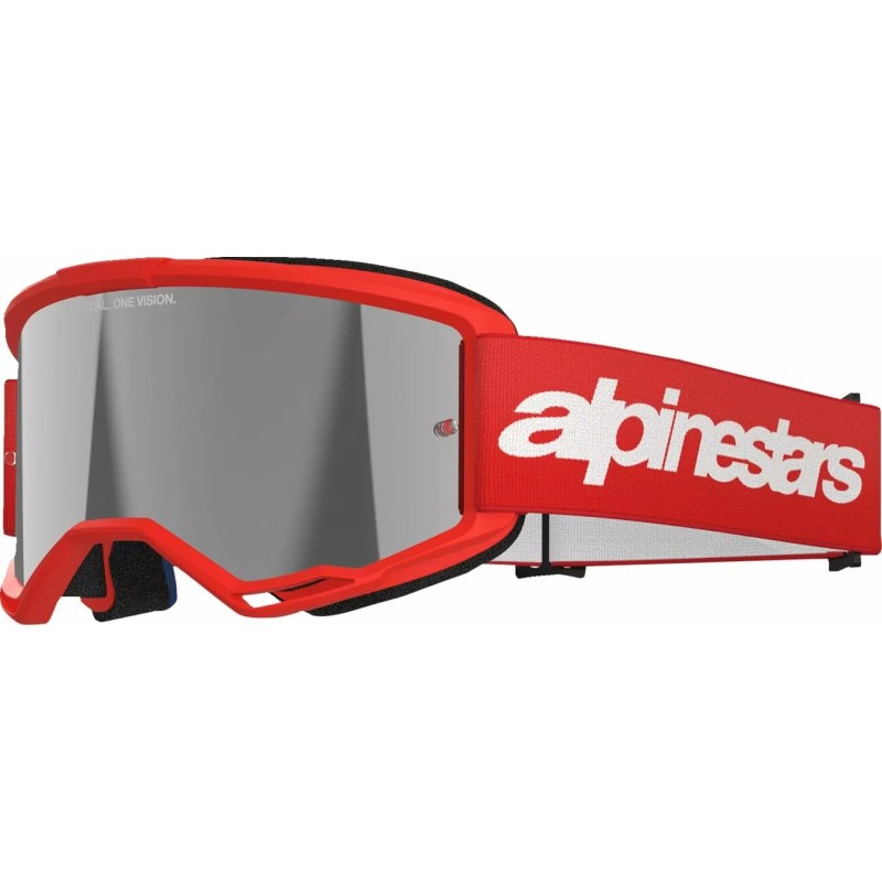 Alpinestars Vision 3 Wordmark MX-Brille Rot|Silberne Spiegellinse