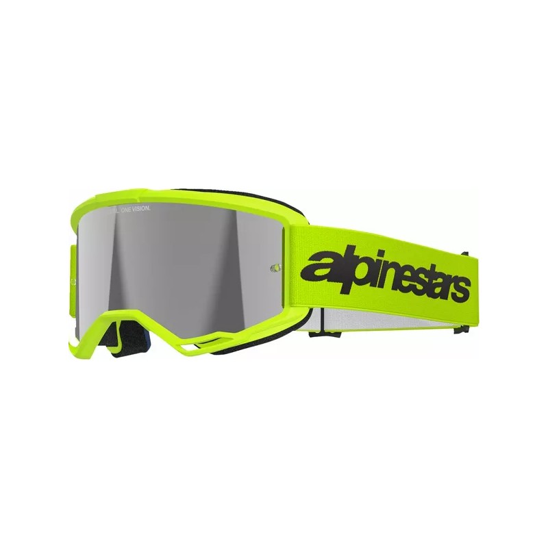 Masque Mx Alpinestars Vision 3 Wordmark Jaune fluo|Lentille miroir argentée