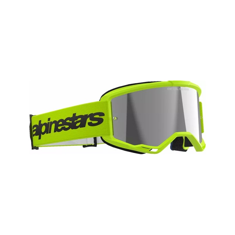Masque Mx Alpinestars Vision 3 Wordmark Jaune fluo|Lentille miroir argentée