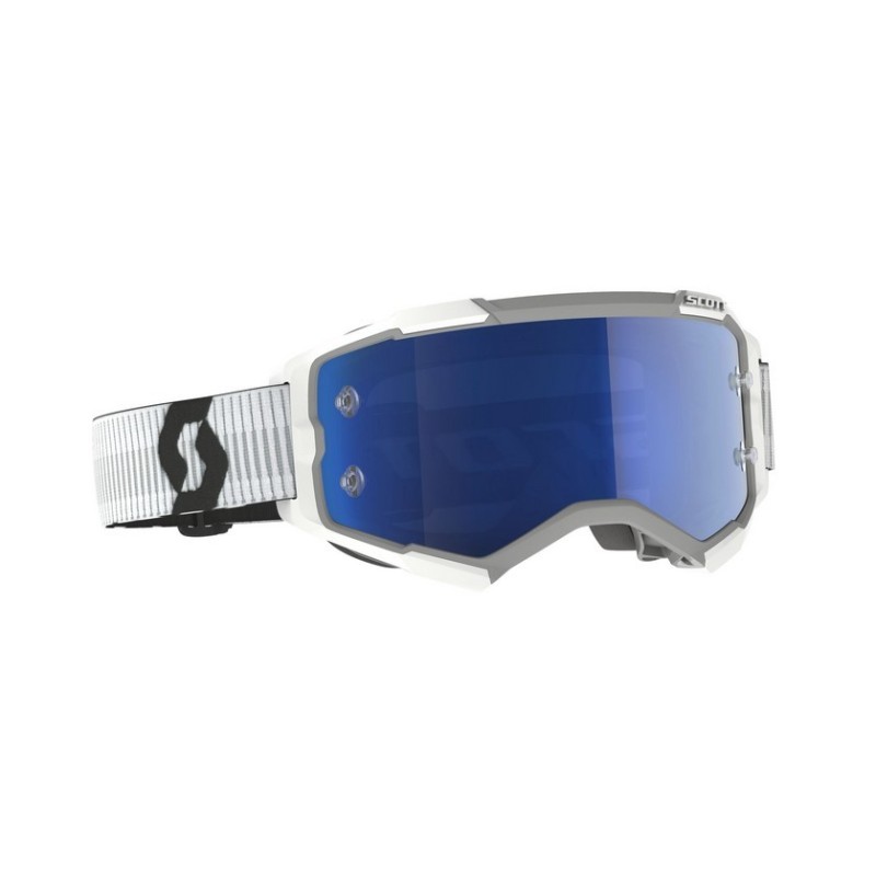 Masque Cross MX Scott Fury White | Lentille miroir Bleue
