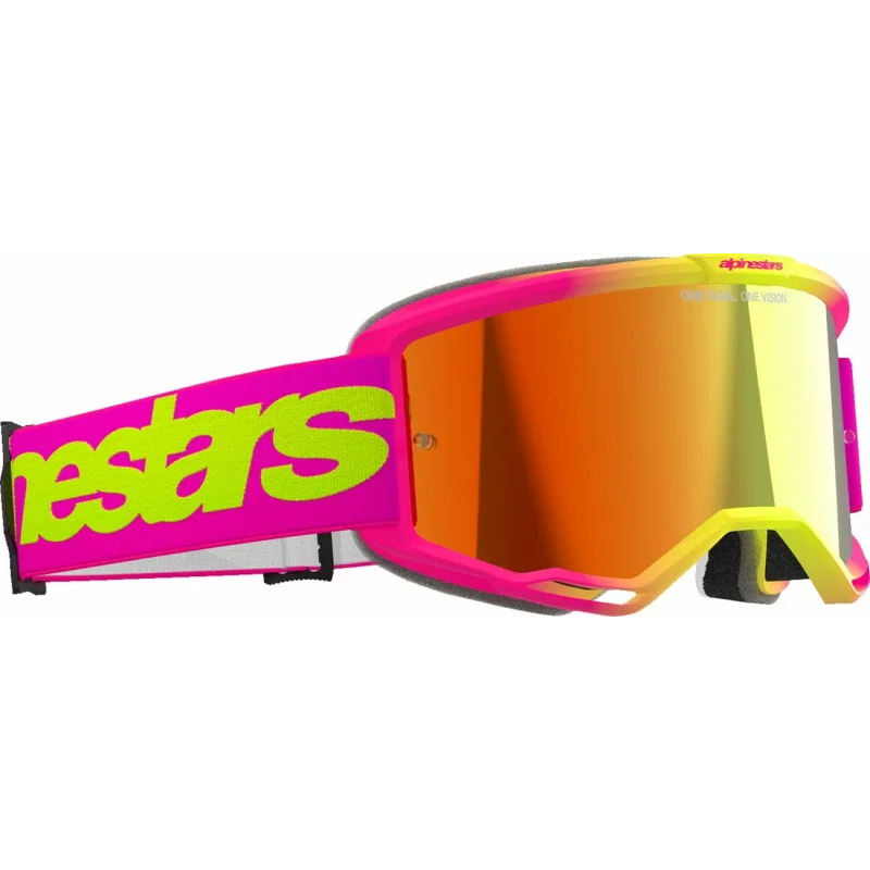 Maschera Alpinestars Vision 5 Wordmark Pink/Yellow con Lente a specchio