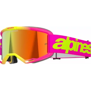 Maschera Alpinestars Vision 5 Wordmark Pink/Yellow con Lente a specchio