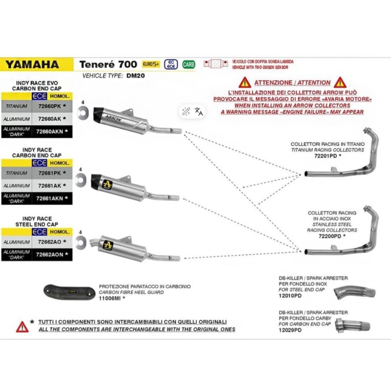 Terminale di scarico Indy Race alu Arrow | Yamaha Tenere 700 2025