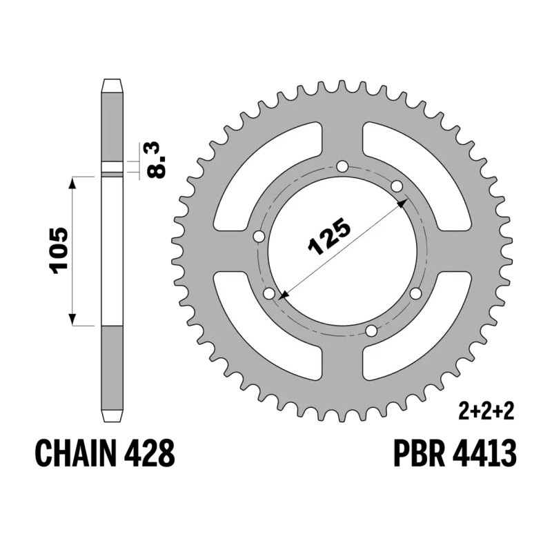 Steel Couronne PBR | HM-Vent-Derbi 50 passo 428