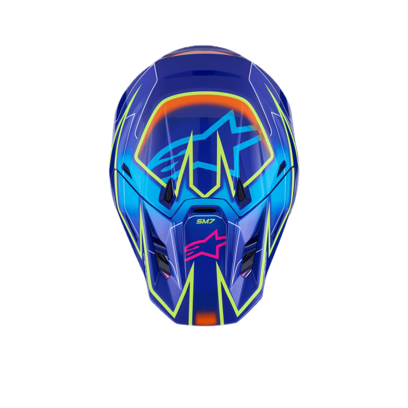 Casque Alpinestars SM7 Cast Blue Pink Yellow Fluo Glossy