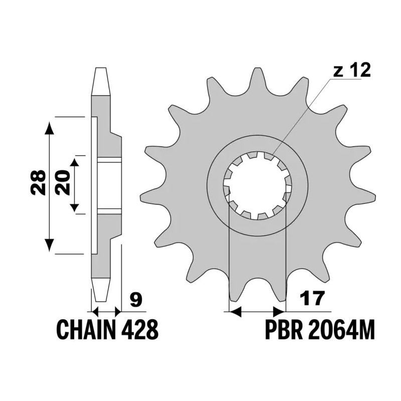 Front sprocket PBR Vent 50 engine Minarelli AM6 428