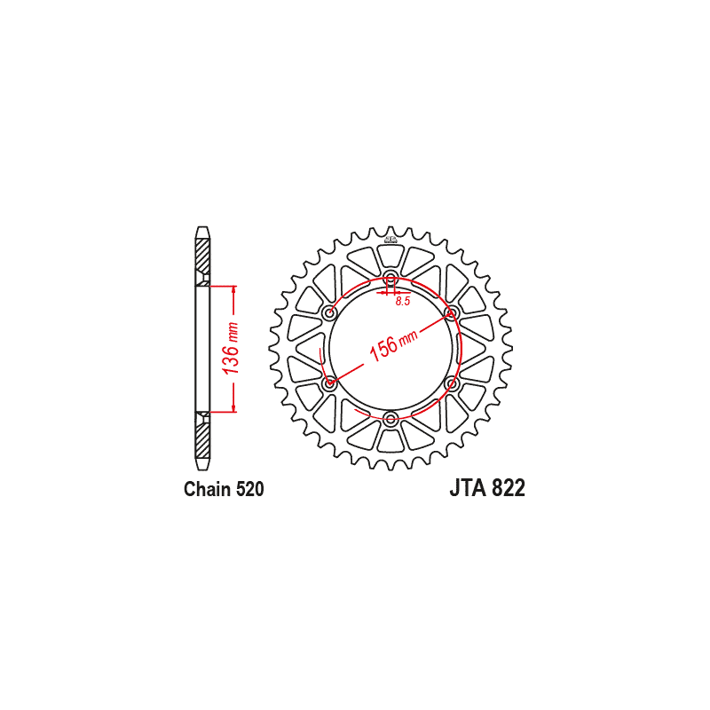 Rear sprocket In steel JT Sprocket chain size 520