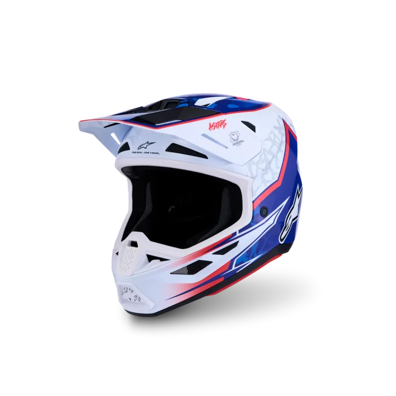 Helm Alpinestars SM7 Blaster White Blue Red Glossy