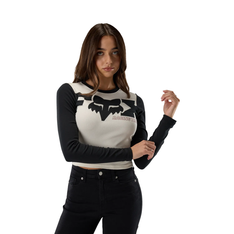 FOX Woman Coldpress Rib Long Sleeve Pearl White